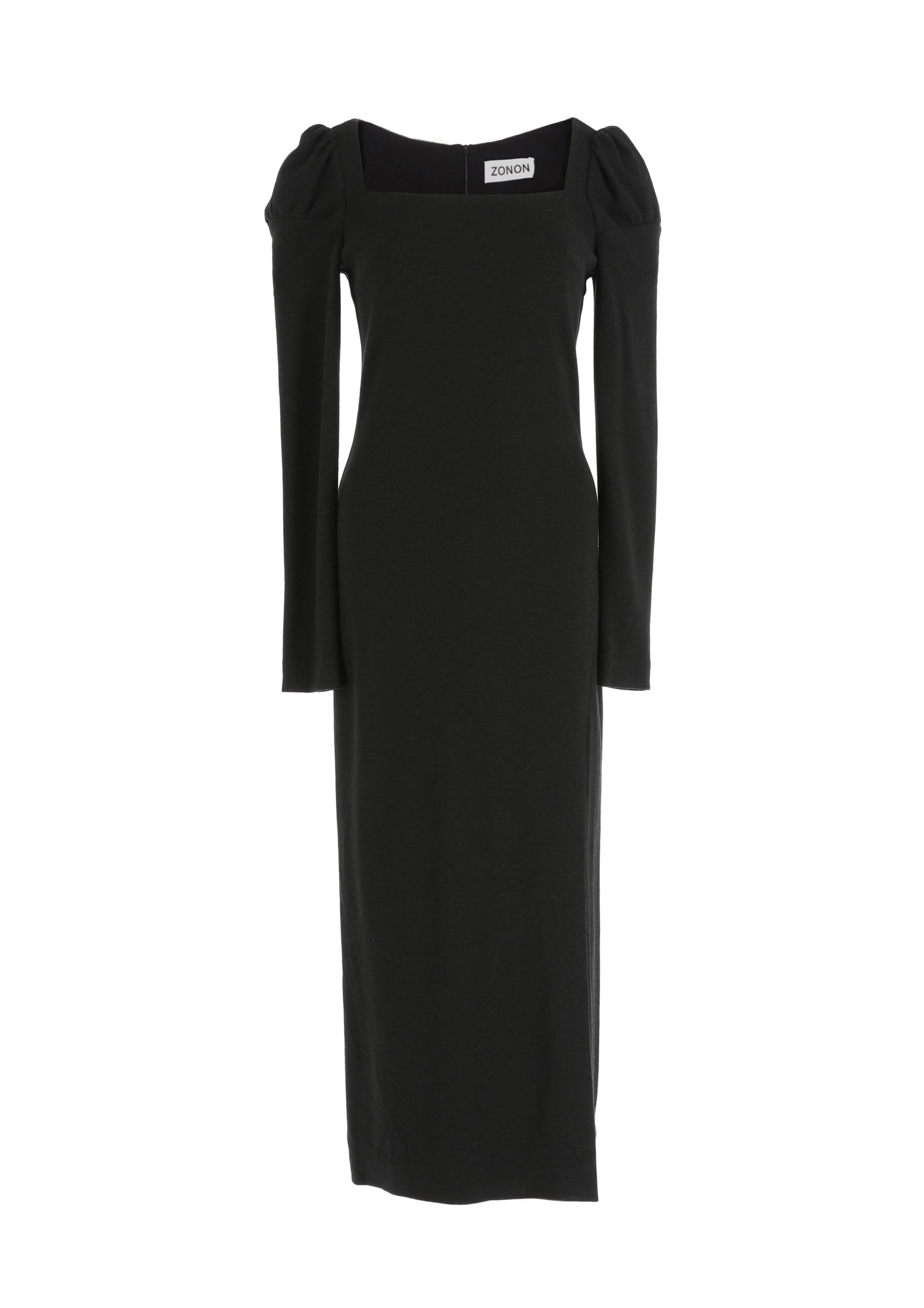 zonon-fw-25-puffed-sleeve-slit-long-dress-(black)