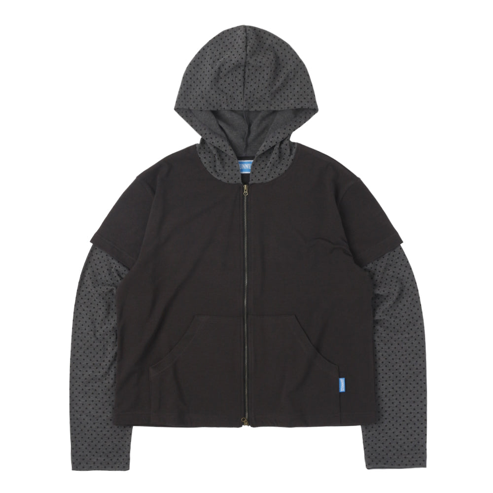 [SUNNECT] SS 25 P.D. Layered Zip Hoodie - Charcoal