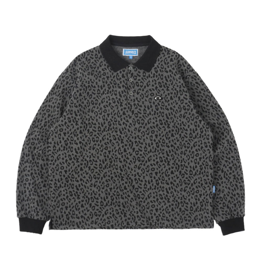 [SUNNECT] SS 25 Leopard Polo - Charcoal