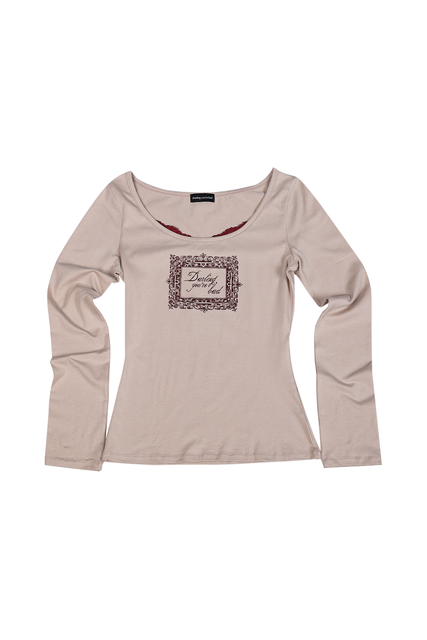 darling-you-are-bad-fw-24-lace-frame-tshirt-#beige