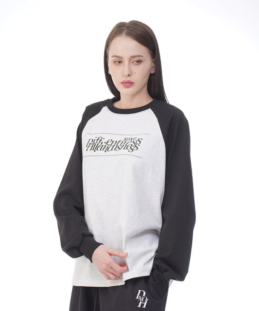 dxoh-fw-24-unisex-stack-logo-raglan-tshirt-black/white-melange