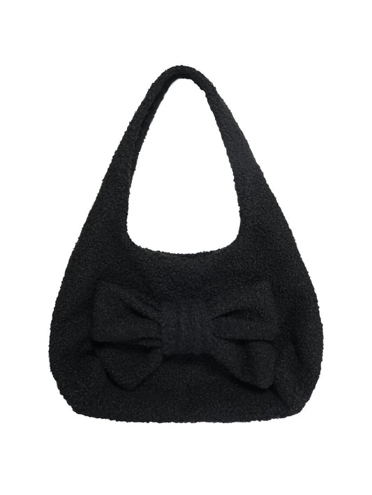 sio-fw-24-ribbon-fluffy-shoulder-bag-(black)