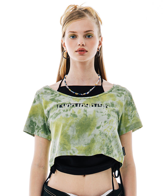 running-high-summer-22-reverse-logo-dyed-u-neck-crop-tee-green