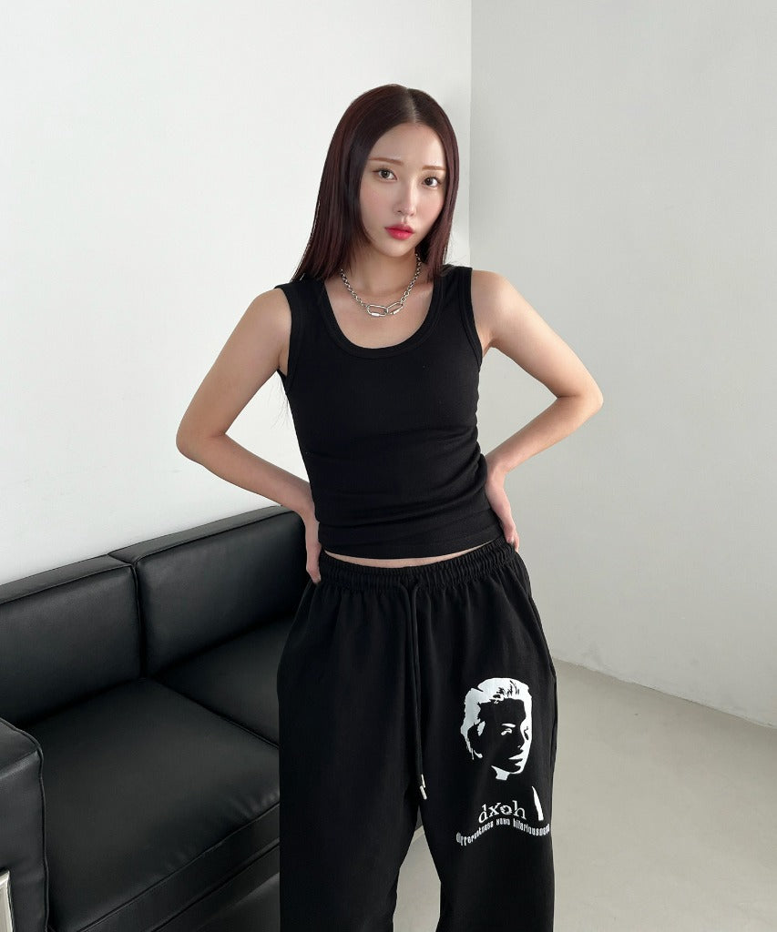 dxoh-summer-23-spring-and-summer-face-logo-long-wide-pants-black